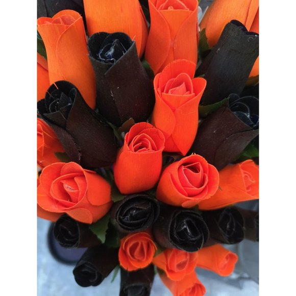 3 Dozen Halloween Black and Orange The Original Wooden Rose Flower Bouquet - Picture 4 of 7